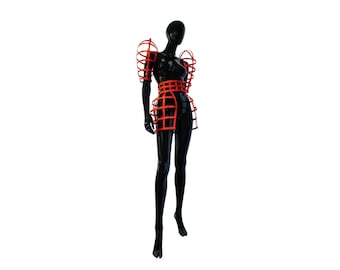 Female Red outfit crinoline skirt with shoulders