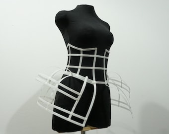 White Checkered Crinoline Dress: Women's Party Costume