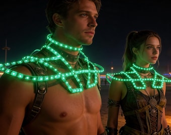 LED Shoulder Harness Futuristic Light Up Costume Accessory for Festival, Rave and Cosplay