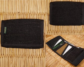 Black Hemp Large Wallet - Eco Boho Vegan Cards Notes Coin Purse