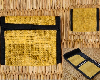 Mustard Yellow Hemp Double Fold Wallet - Eco Boho Vegan Cards Notes Coin Purse