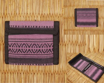 Purple Black Patterned stripe Cotton Vegan Wallet - Hippy Festival Fabric Purse Recycled Eco Boho Mauve Lilac Stonewash