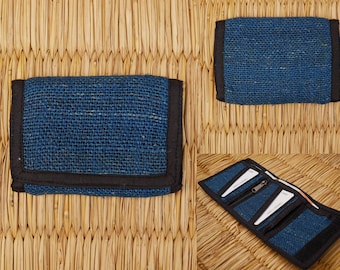 Blue Hemp Large Wallet - Eco Boho Vegan Cards Notes Coin Purse