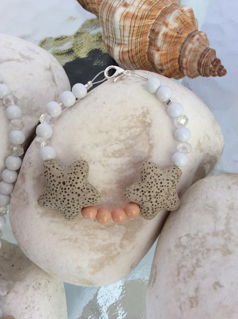 Handmade Lava Beaded Jewelry Set Summer Jewelry Set . Gift Jewelry Set Beaded Bracelet And Necklace Star Lava Stones