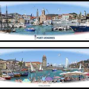 Port-Vendres 'Worlds Apart' panoramic view. Port-Vendres, south France Skyline, Cityscape Art Print. image 1