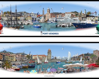 Port-Vendres - 'Worlds Apart' panoramic view. Port-Vendres, south France Skyline, Cityscape Art Print.