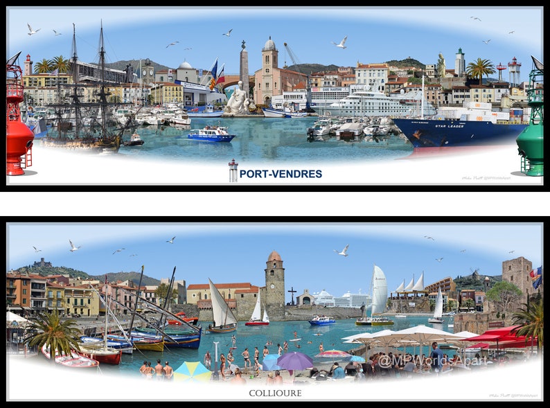 Port-Vendres 'Worlds Apart' panoramic view. Port-Vendres, south France Skyline, Cityscape Art Print. image 1