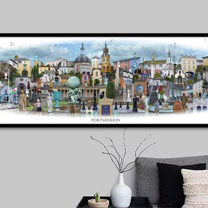 Portmeirion 'Worlds Apart' panoramic view. The Village Portmeirion in Gwynedd North Wales . Travel Poster, , Welsh Travel Poster Wall Art image 6