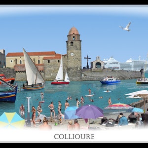 Port-Vendres 'Worlds Apart' panoramic view. Port-Vendres, south France Skyline, Cityscape Art Print. image 7