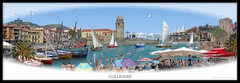 Port-Vendres 'Worlds Apart' panoramic view. Port-Vendres, south France Skyline, Cityscape Art Print. image 7