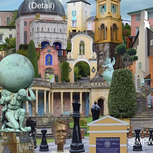 Portmeirion 'Worlds Apart' panoramic view. The Village Portmeirion in Gwynedd North Wales . Travel Poster, , Welsh Travel Poster Wall Art image 3