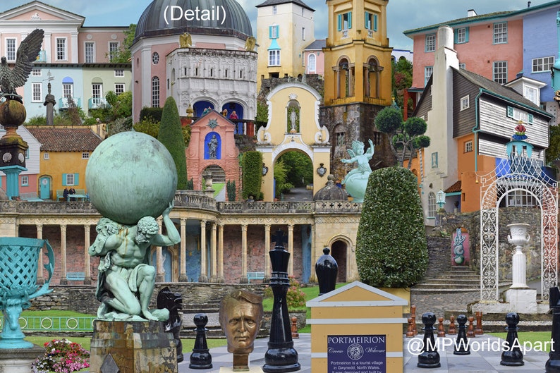 Portmeirion 'Worlds Apart' panoramic view. The Village Portmeirion in Gwynedd North Wales . Travel Poster, , Welsh Travel Poster Wall Art image 3