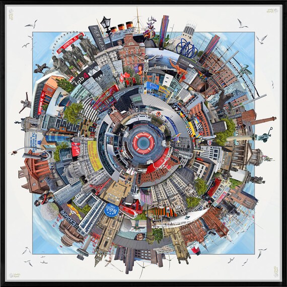 Worlds Apart - LIVERPOOL, Liverpool cityscape, Liverpool poster, print, home of the Beatles.