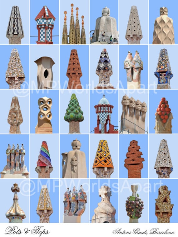 Comignoli e coperchi ANTONI GAUDI Barcellona Stampa d arte di Barcellona Stampa di citta Stampe d arte da parete Arte Arte Moderna Arte Mike Pratt Catalogna Etsy Italia