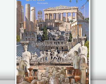 ATHENS; The Acropolis -  buildings, statues and other finds from the site in the City of Athens, Greece.
