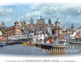 Hull -  'Worlds Apart' panoramic view. Kingston upon Hull Skyline, Yorkshire, England Cityscape Art Print.
