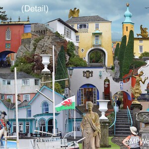 Portmeirion 'Worlds Apart' panoramic view. The Village Portmeirion in Gwynedd North Wales . Travel Poster, , Welsh Travel Poster Wall Art image 2