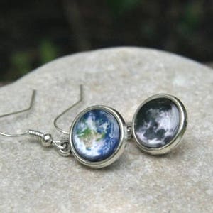 Earth and Moon Earrings, earth earrings, moon earrings, solar system earrings, space earrings, celestial earrings