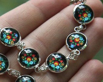 Beautiful Polish folk bracelet, Polish bracelet, polish folk art, polish souvenir, polish gift, flower bracelet, black bracelet