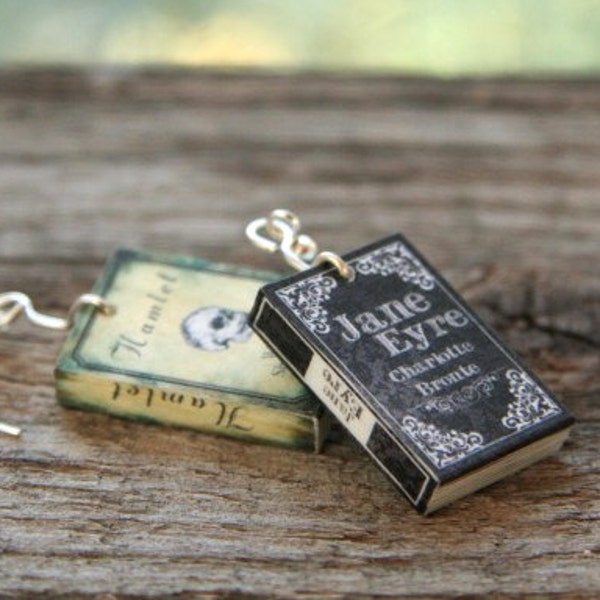 Miniature Book earrings, Classic novel Earrings, Little Women, Dostoyevsky, Shakespeare, Capote, Nebula, Jane Eyre, Jane Austen, Poe