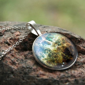 Galaxy pendant, galaxy jewelry, green galaxy, turquoise pendant, nebula pendant, nebula jewelry, cosmic pendant, interstellar pendant