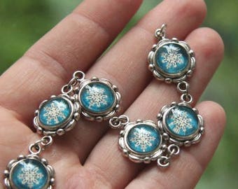 Vintage Snowflake bracelet, Christmas bracelet, Snowflake jewelry, Vintage bracelet, Christmas gift, Winter bracelet, winter jewelry, blue