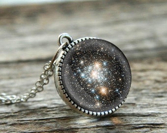 Two sided galaxy pendant, Galaxy ball, ball pendant, black sparkling galaxy pendant, round galaxy, galaxy sphere on a chain