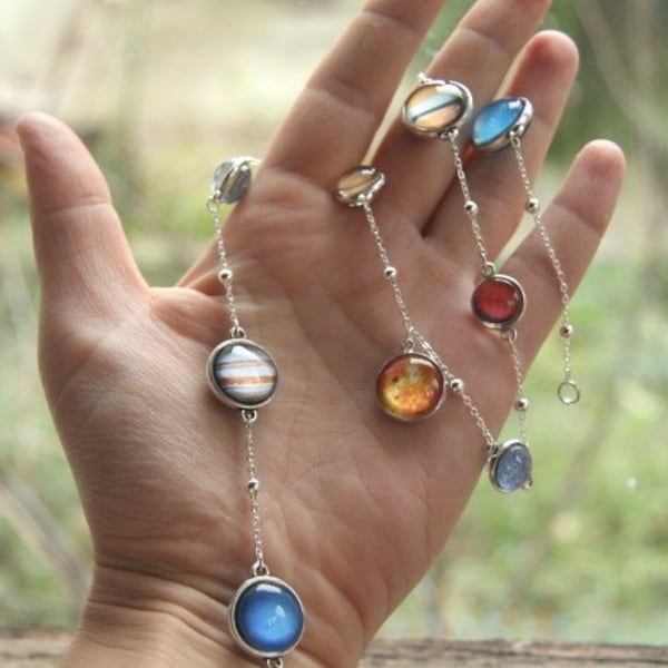 Planet necklace, necklace with planets, solar system necklace, solar system jewelry, galaxy necklace, nebula necklace, cosmic necklace