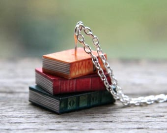 Miniature Books pendant, Book pile pendant Classic novel necklace, Book jewelry, novel jewelry, Jane Austen,  book charm pendant, book lover
