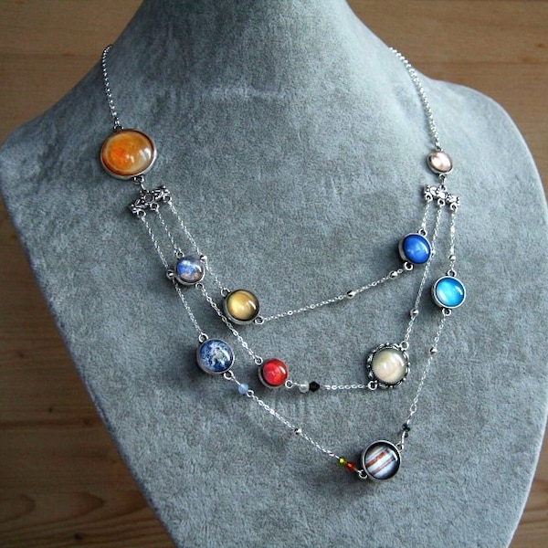 Planet necklace, necklace with planets, solar system necklace, space necklace, planetary jewelry, space jewelry, solar necklace