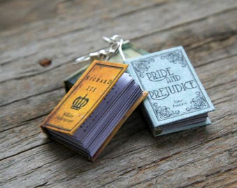 Real looking Miniature Book earrings with pages, Classic novel Earrings, Book jewelry, Jane Austen, Shakespeare, book nerd, book lover