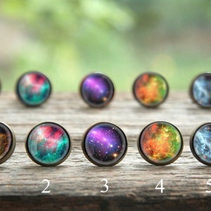 Galaxy earrings, Solar system earrings, Planet earrings, Milky Way, Nebula earrings, nebula studs, Science earrings