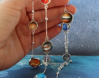 Planeet ketting, ketting met planeten, zonnestelsel ketting, zonnestelsel sieraden, melkweg ketting, nevel ketting, kosmische ketting