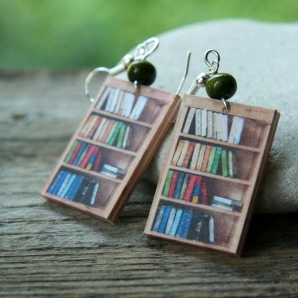 Miniature Book Shelf earrings, Book earrings, Reader earrings, Book jewelry, novel jewelry, book geek,bookworm, book lover