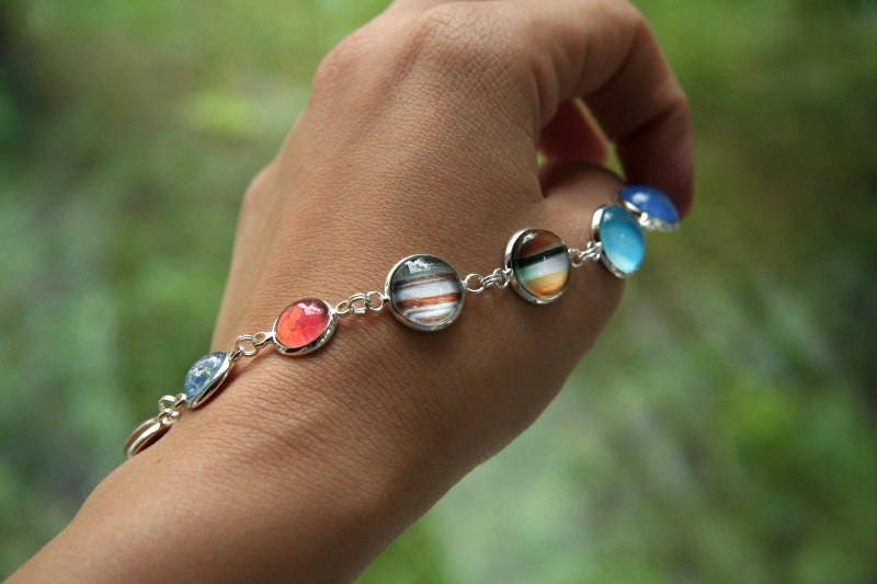 Handgefertigtes Lava Stein Armband Mit Planeten Sonnensystem Aus Echten