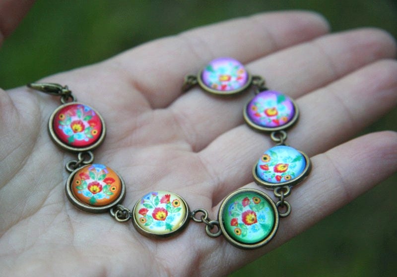 Polish Folk Bracelet, Rainbow Bracelet, Floral Bracelet, Polish