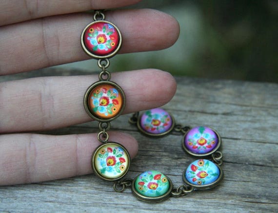 Polish Folk Bracelet, Rainbow Bracelet, Floral Bracelet, Polish