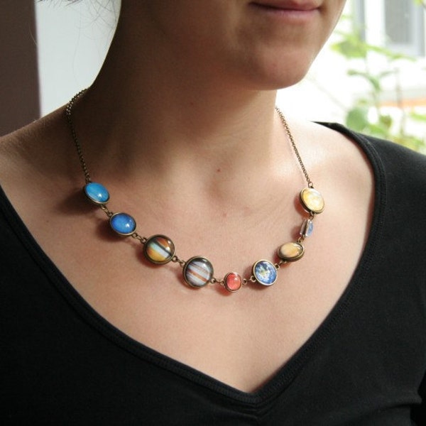 Double sided Planet necklace, necklace with planets, solar system necklace, solar system jewelry, galaxy necklace, nebula necklace