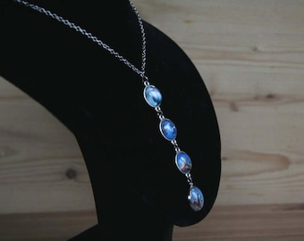 Galaxy necklace, blue galaxy, blue nebula, galaxy cabochon necklace, space necklace, cosmic jewelry, planet and space jewelry