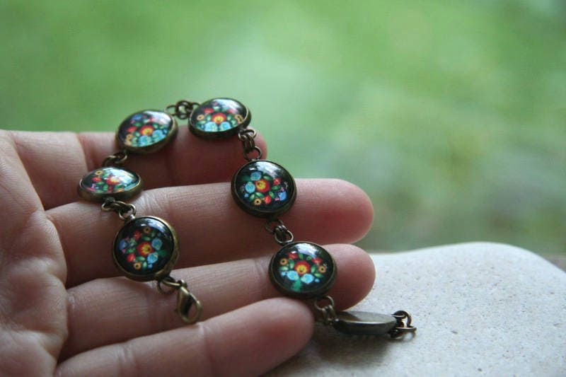 Polish Folk Bracelet, Rainbow Bracelet, Floral Bracelet, Polish