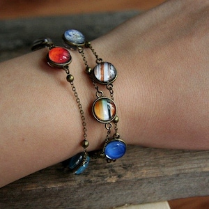 Solar system bracelet on three chains, Planet bracelet, bracelet with planets, solar system jewelry, galaxy bracelet, nebula bracelet