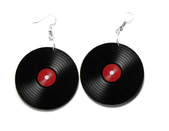 Vinyl Record Earrings, Vinyl Decoupage Earrings, Retro