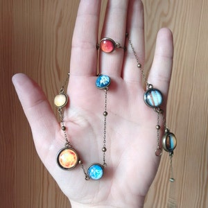 Planet necklace, necklace with planets, solar system necklace, solar system jewelry, galaxy necklace, nebula necklace, cosmic necklace