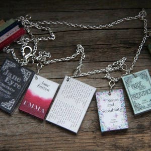 Miniature Books necklace, Classic novel necklace, Book jewelry, novel jewelry, Jane Austen, Miniature Book charm necklace, book lover