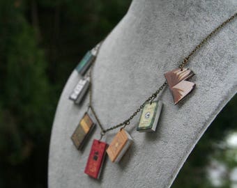 Miniature Books necklace, Classic novel necklace, Book jewelry, vintage book jewelry, Jane Austen, Miniature Book charm necklace, book lover
