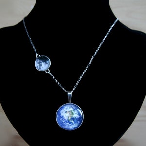 Moon and Earth necklace, Moon necklace, Moon pendant, Earth necklace, Earth pendant, Solar system necklace, solar system jewelry