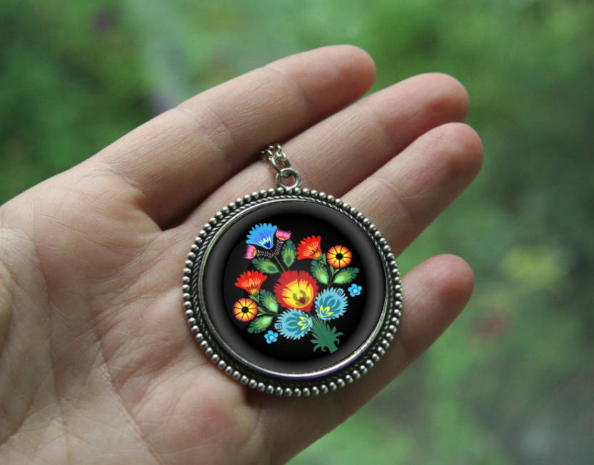 Polish Folk Pendant Polish Folk Jewelry Black Folk Pendant Etsy
