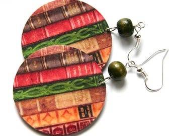 Book earrings, Decoupage books, Miniature book earrings, gift for reader, gift for librarian, gift for teacher, Library earrings