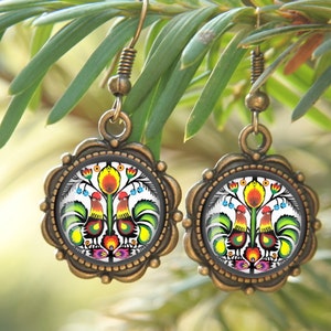 Folk Mandala Earrings, Polish cutout earrings, folk studs, mandala studs, Glass Earrings, Christmas gift, folk jewelry