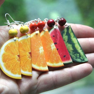 Fruit slice earrings, lemon earrings, lemon slice, Orange earrings, orange slice, watermelon earrings, fruit earrings, summer earrings